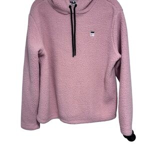 Fila Pink Sherpa Pullover Hoodie with Black Drawstrings